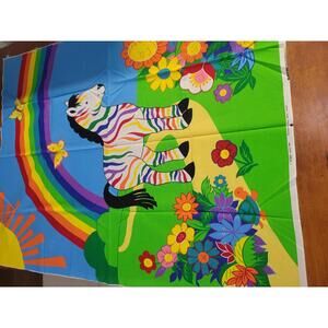 Vintage VIP Screen Print Rainbow Zebra Horse Fabric Panel
